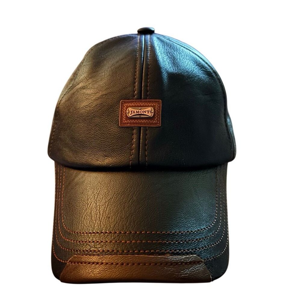 Jamont Faux PU Leather Black Adjustable Baseball Style Hat
